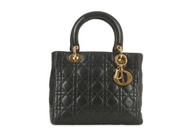 Lot 230 - Christian Dior Black Medium Lady Dior Handbag,...