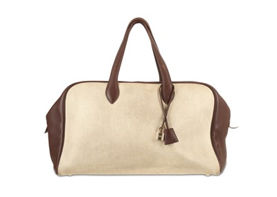 Lot 352 - Hermes Canvas and Brown Leather Victoria...