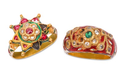 Lot 288 - TWO ENAMELLED RINGS Northern India, end of...