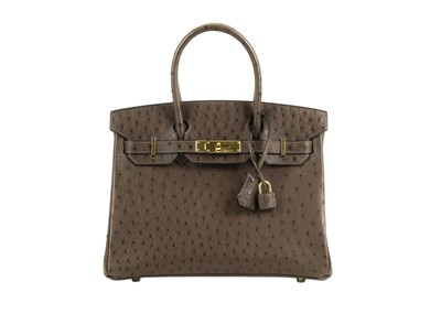 Lot 373 - Hermes Moka Ostrich Birkin 30, c. 2011, brown...