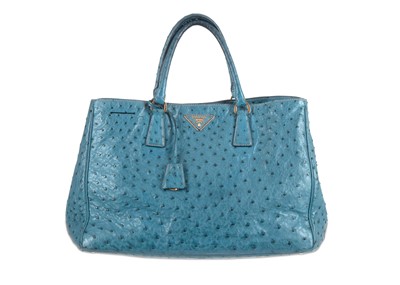 Lot 31 - Prada Sky Blue Ostrich Galleria Tote, gilt...