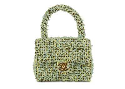 Lot 3 - Chanel Green Micro Tweed Kelly Bag, c. 1991-94,...