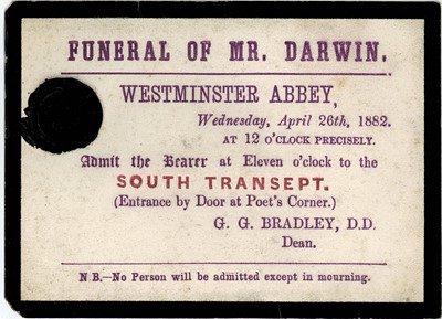 Lot 254 - [Darwin (Charles)] Printed card for the...