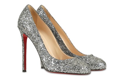Lot 136 - Christian Louboutin Silver Glitter Fifille 110...