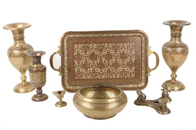 Lot 632 - An Indian enamelled brass ceremonial set ...