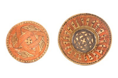 Lot 110 - TWO SLIP-PAINTED POTTERY BOWLS WITH STIPPLED...