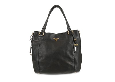 Lot 232 - Prada Black Pebbled Leather Tote, gold tone...