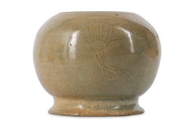 Lot 229 - A CHINESE CELADON-GLAZED 'LOTUS' JAR.