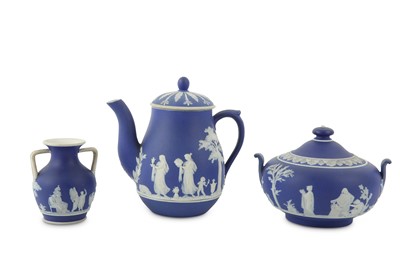 Lot 534 - Three late 19th century Wedgwood blue Jasper...