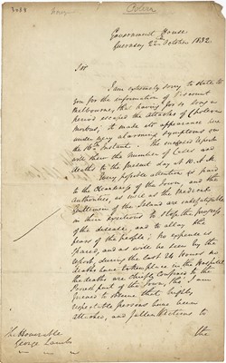 Lot 190 - Cholera.- Autograph letter, from General John...