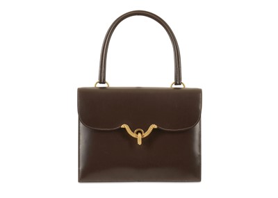 Lot 370 - Hermes Brown Box Cordeliere Bag, c. 1962, gold...