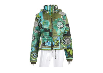 Lot 397 - Versace Green Printed Puffer Jacket, with hood...