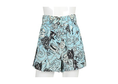 Lot 44 - Chanel Blue Printed Silk Shorts, c. 1993, high...