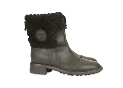Lot 241 - Chanel Black Shearling Boots, leather body...