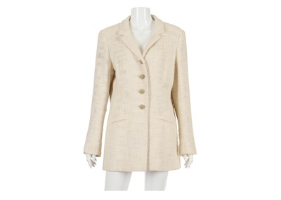Lot 315 - Chanel Cream Cotton Long Jacket, 2010s, gilt...