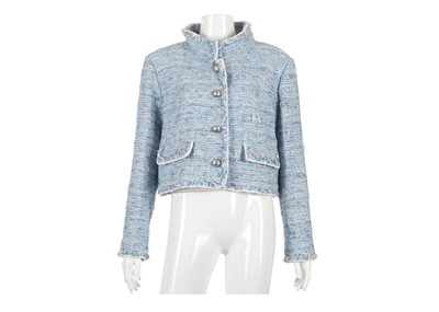 Lot 21 - Chanel Sky Blue Jacket, 2010s, raw edge woven...