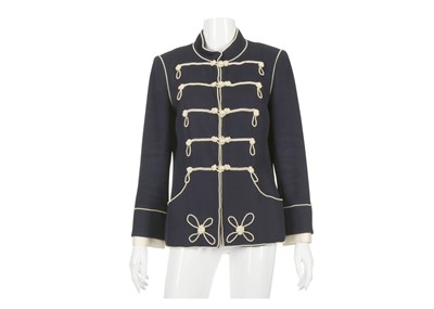 Lot 70 - Chanel Pearl Trim Navy Jacket, c. 2009, ribbed...