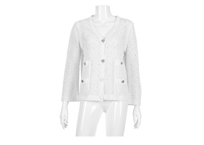 Lot 298 - Chanel White Crochet Cardigan, silver metal CC...