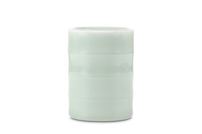 Lot 593 - A CHINESE CELADON-GLAZED BRUSH POT.