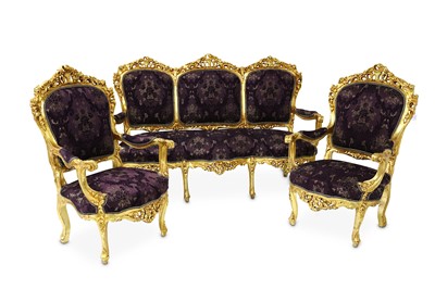 Lot 709 - A Louis XV style giltwood three piece salon...