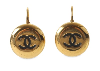 Lot 212 - Chanel Round Logo Earrings, c. 1997, impressed...