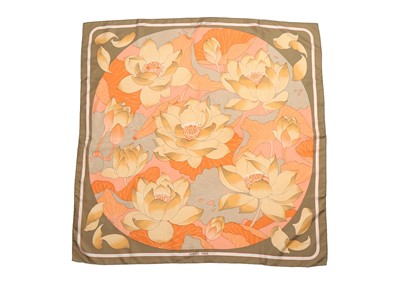 Lot 253 - Hermes 'Fleurs de Lotus' Silk Scarf, designed...