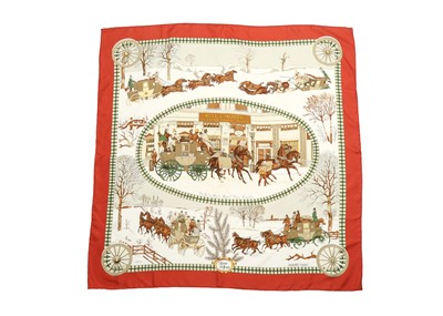 Lot 250 - Hermes 'Hiver en Poste' Silk Scarf, designed...