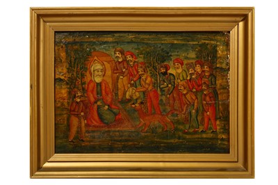 Lot 559 - A Pahlavi lacquered book cover Iran, mid 20th...