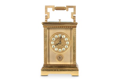 Lot 55 - A LACQUERED AND GILT BRASS QUARTER CHIMING...