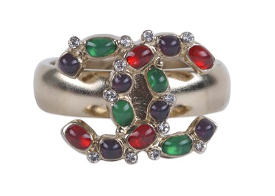 Lot 306 - Chanel Gripoix Ring, c. 2017, brushed silver...