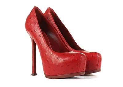 Lot 86 - Yves Saint Laurent Red Ostrich Leather Tribtoo...