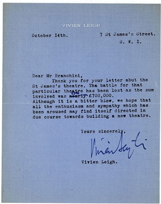 Lot 77 - Leigh (Vivien) Typed letter signed ('Vivien...