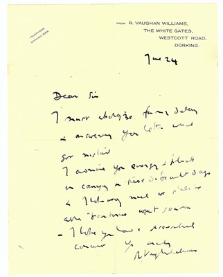 Lot 176 - Vaughan Williams (Ralph) Autograph letter...