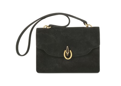 Lot 223 - Gucci Black Suede Handbag, 1960s, gilt metal...