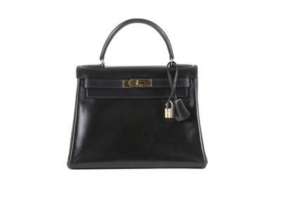 Lot 243 - Hermes Black Kelly Retourne 28, c. 1955, Box...