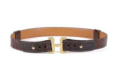 Lot 276 - Hermes Brown Porosus Crocodile Belt, c. 1974,...