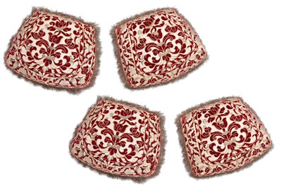 Lot 46 - FOUR OTTOMAN-STYLE RED VELVET AND GOLD THREAD...