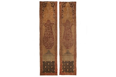 Lot 44 - TWO EMBROIDERED VELVET WALL HANGINGS. Hijaz,...