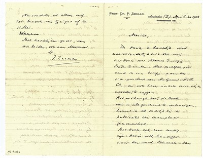 Lot 279 - Zeeman (Pieter) Autograph letter signed ('P....