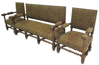 Lot 771 - A 20th Century oak framed three piece suite...