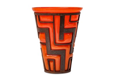 Lot 767A - An Art Deco glass and wrought iron vase by...