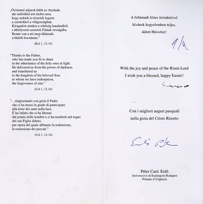 Lot 215 - Pope Francis Easter card signed by Pope...