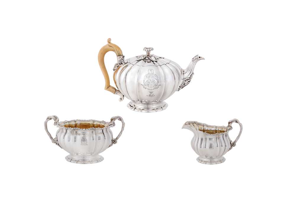 Lot 18 - Countess of Listowel - A George IV sterling silver three-piece tea service, London 1826 by Robert Garrard II (reg. 16th April 1818)
