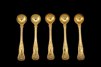 Lot 56 - A set of five George III sterling silver gilt salt spoons, London 1819 by William Chawner