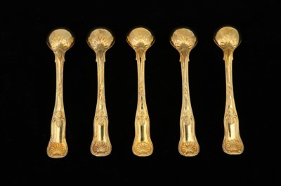 Lot 56 - A set of five George III sterling silver gilt salt spoons, London 1819 by William Chawner