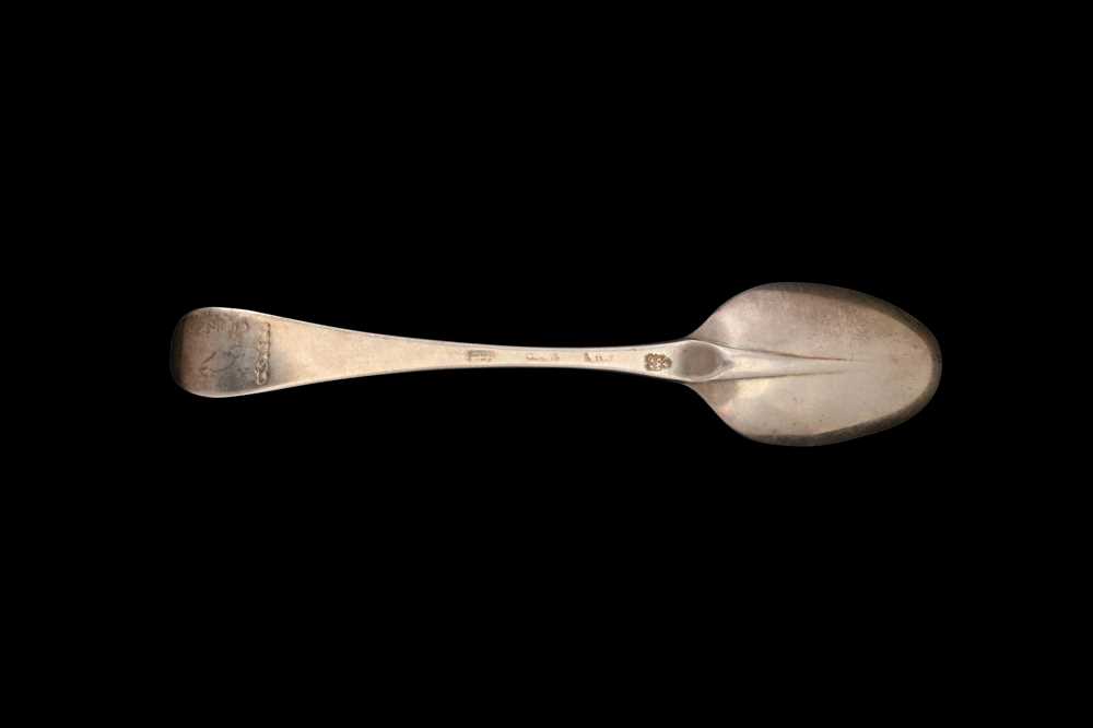 Lot 40 - A George I Britannia standard silver dessert spoon, London 1714 by David Willaume (Reg. Apr 1697)