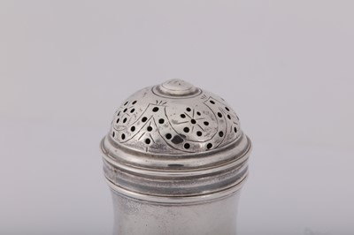 Lot 85 - A George II silver ‘duty dodger’ pepper caster, London circa 1730 by Elizabeth Goodwin (reg. 2nd Dec 1729)