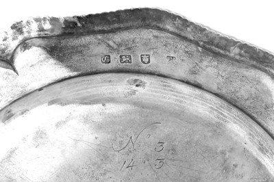 Lot 14 - A pair of George II sterling silver dinner plates, London 1758 by Edward Wakelin (reg. 17th Nov 1747)