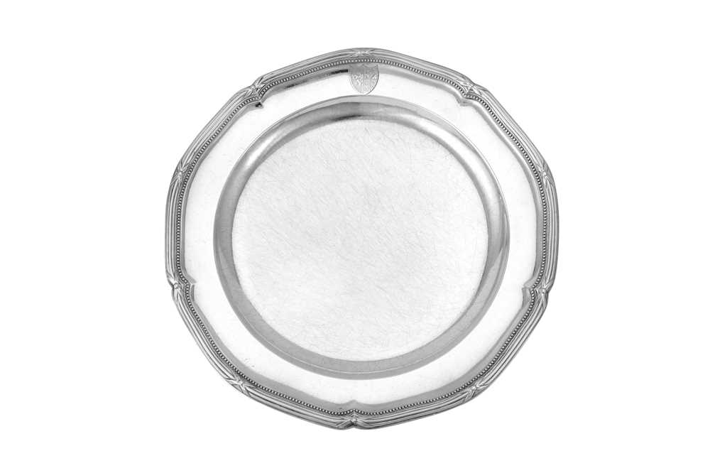 Lot 30 - Welsh interest - An unusual George III sterling silver dinner plate, London 1788 by Andrew Fogelberg and Stephen Gilbert (reg. 17th July 1780)