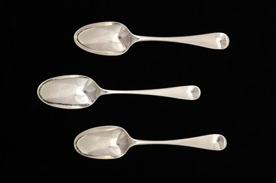 Lot 46 - A pair of George II sterling silver dessert spoons, London 1757 by Ebenezer Coker (reg. 27th March 1738)